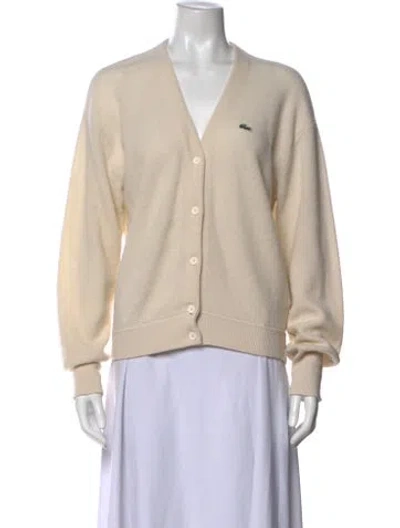 Pre-owned Lacoste Cashmere V-neck Sweater In Neutrals