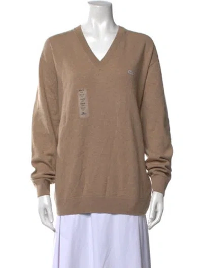 Pre-owned Lacoste Cashmere V-neck Sweater In Neutrals