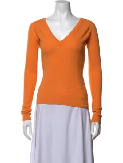 Pre-owned Lacoste Cashmere V-neck Sweater In Orange