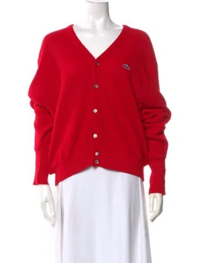 Pre-owned Lacoste Cashmere V-neck Sweater In Red