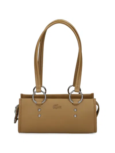 Lacoste Celys Stud-embellished Logo-debossed Shoulder Bag In Brown