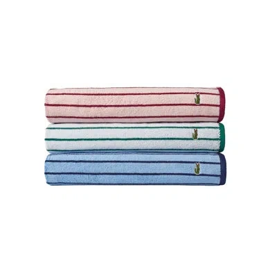 Lacoste Centre Mark 100% Cotton Hand Towel In Green Striped