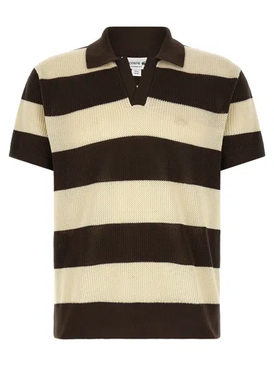 Lacoste Polo Shirt Striped Pattern Ribbed Cuffs Collar In Orange