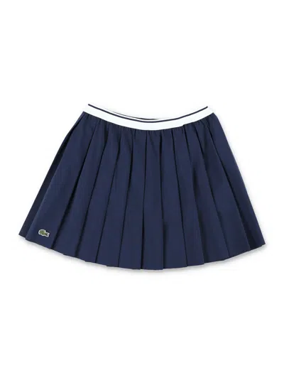 Lacoste Chic Girls Pleated Mini Oxford Skirt In Blue