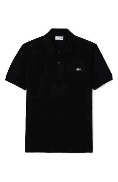 Lacoste Classic Fit Embroidery Detail Cotton Piqué Polo In Black