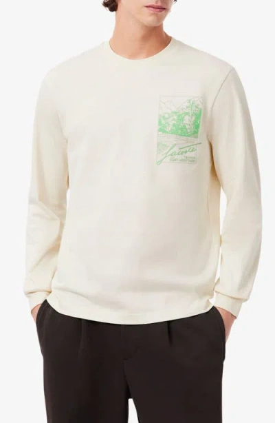 Lacoste Classic Fit Long Sleeve Cotton Graphic T-shirt In Neutral