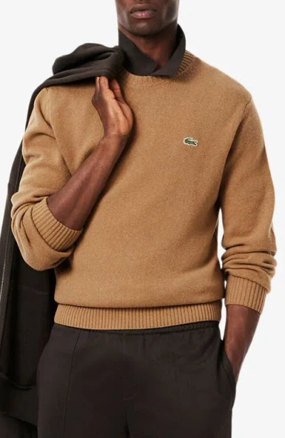 Lacoste Classic Fit Merino Wool Crewneck Sweater In Nude