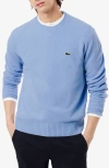 Lacoste Classic Fit Merino Wool Crewneck Sweater In Blue