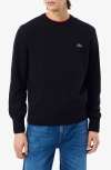 Lacoste Classic Fit Merino Wool Crewneck Sweater In Black