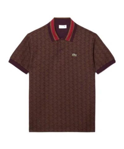 Lacoste Classic Fit Monogram Jacquard Polo Shirt In Brown