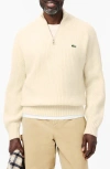 Lacoste Classic Fit Quarter Zip Wool Rib Sweater In Pink