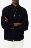 Lacoste Zip-up Turtleneck Pullover With Signature Detail In Blue