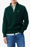 Lacoste Classic Fit Quarter Zip Wool Rib Sweater In Green