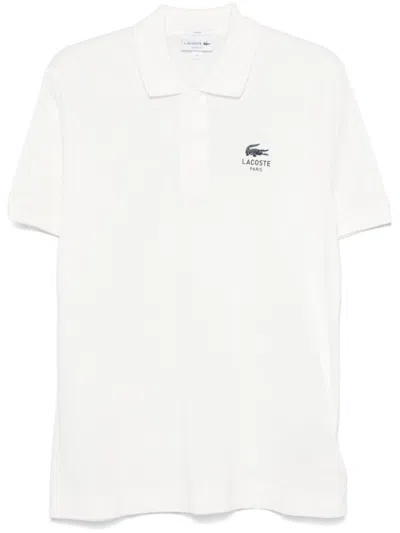 Lacoste Classic Fit Signature Print Polo Shirt In White