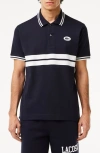 Lacoste Classic Fit Stripe Piqué Knit Polo In Abimes/ Farine