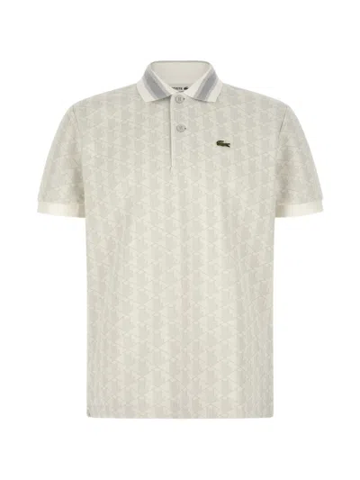 Lacoste Classic Monogram-jacquard Polo Shirt In Gray