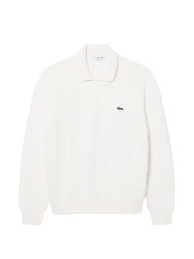 Lacoste Classic-fit Logo-patch Long-sleeved Polo Shirt In White
