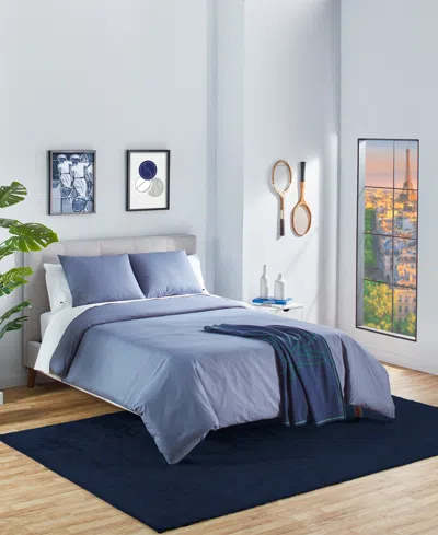 Lacoste Percale 3 Piece Duvet Cover Set, Full/queen In Vintage Indigo