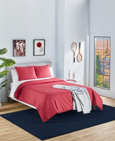 Lacoste Percale 3 Piece Duvet Cover Set, King In Chili Pepper