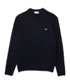 Lacoste Coarse Knitted Wool Round-neck Sweater In Black