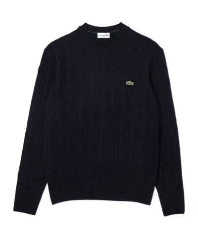 Lacoste Coarse Knitted Wool Round-neck Sweater In Black