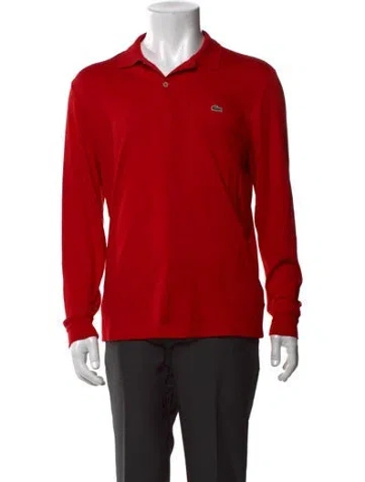 Pre-owned Lacoste Collar Long Sleeve Polo Shirt In Green/red