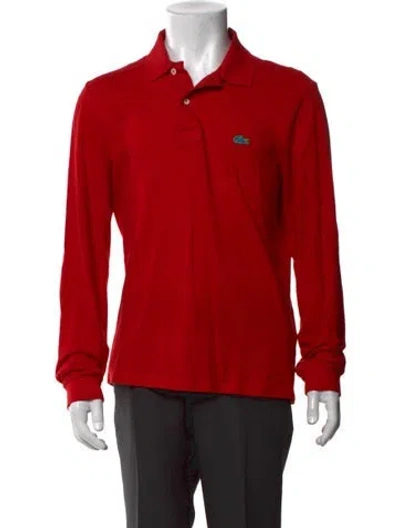 Pre-owned Lacoste Collar Long Sleeve Polo Shirt In Green/red