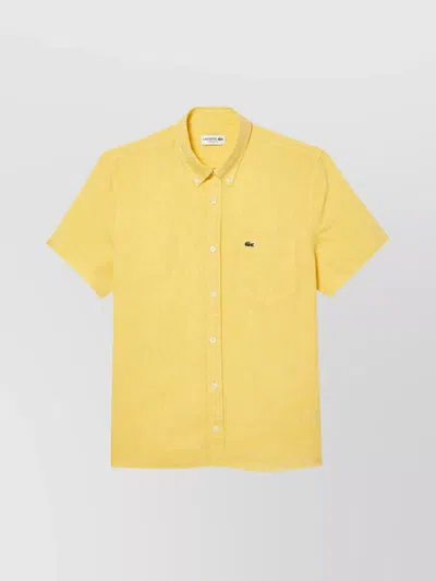 Lacoste Collared Shirt With Pocket And Short Sleeves In Yellow