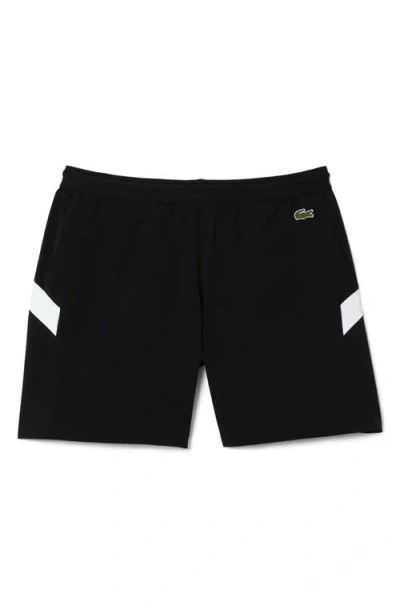 Lacoste Colorblock Cotton Swim Trunks In Black/black-flour