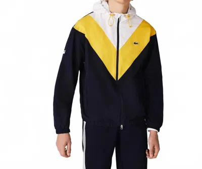 Lacoste Colorblock Hooded Full-zip Jacket In Navy/yellow/white In Multi
