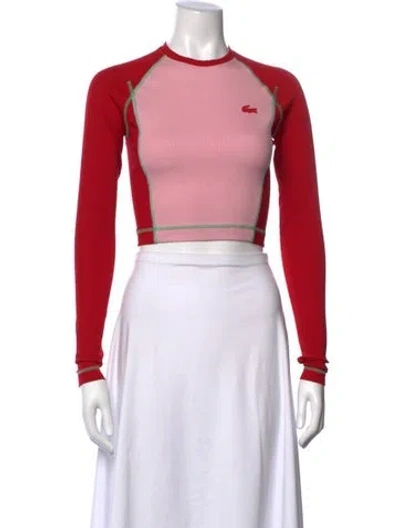 Pre-owned Lacoste Colorblock Pattern Crew Neck Crop Top In Red