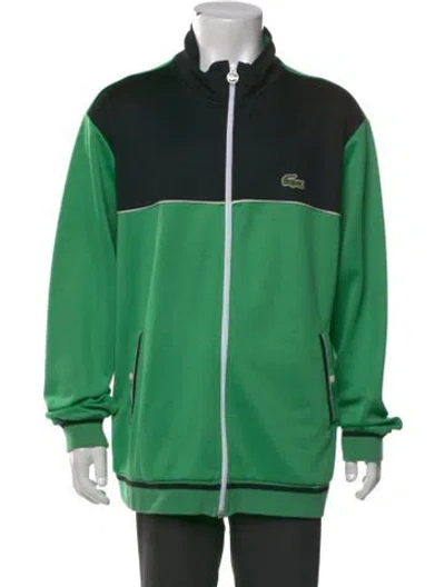 Pre-owned Lacoste Colorblock Pattern Mock Neck Cardigan In Green