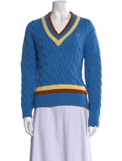 Pre-owned Lacoste Colorblock Pattern V-neck Sweater In Blue
