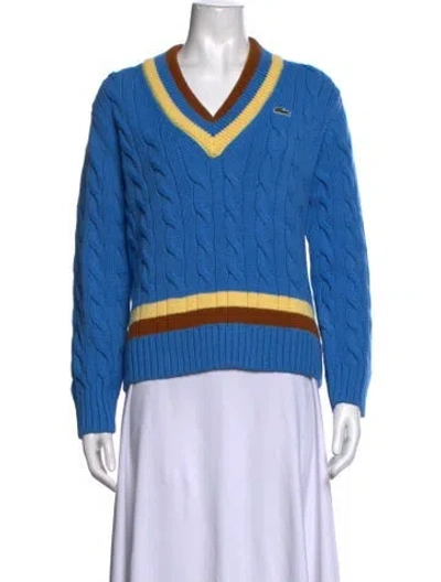 Pre-owned Lacoste Colorblock Pattern V-neck Sweater In Blue