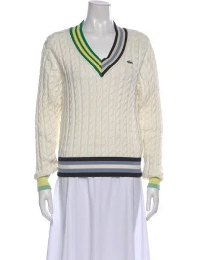 Pre-owned Lacoste Colorblock Pattern V-neck Sweater In Neutral