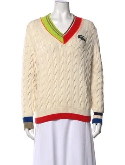 Pre-owned Lacoste Colorblock Pattern V-neck Sweater In Neutral