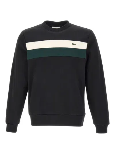 Lacoste Colour-block Crew-neck Sweatshirt In Black