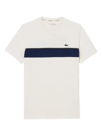 Lacoste Colour-block Crew-neck T-shirt In White