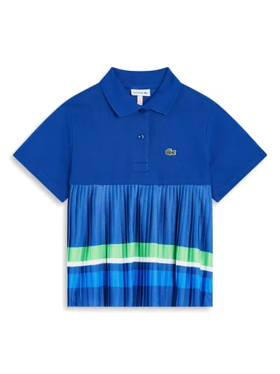 Lacoste Kids' Colour-block Pleated Polo Shirt In 蓝色