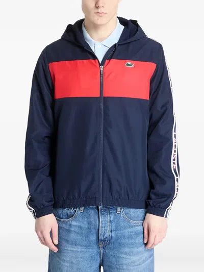 Lacoste Colour-block Tape-detail Jacket In Blue