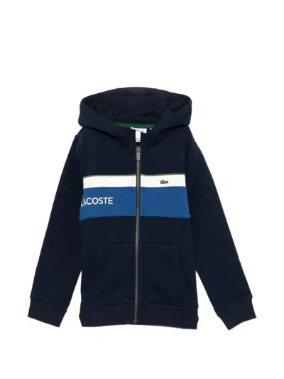 Lacoste Kids' Colour-blocked Fleece Hoodie In Blue