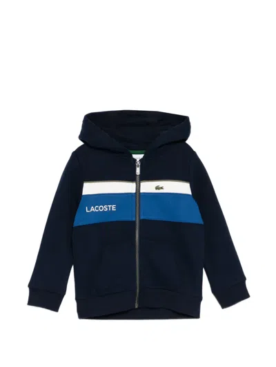 Lacoste Kids' Colour-blocked Fleece Hoodie In Blue