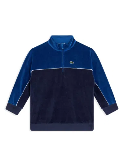 Lacoste Kids' Colourblock Velour Sweatshirt In Blue