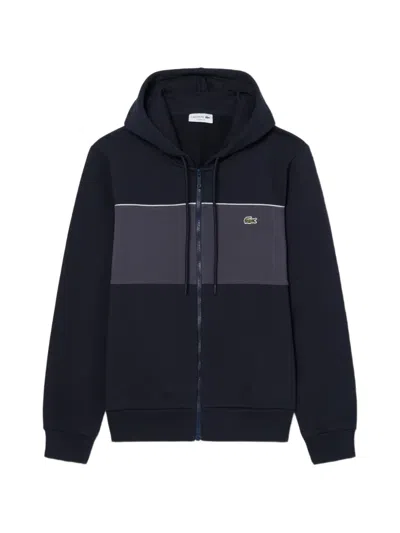 Lacoste Colour-block Zip-up Cotton Hoodie In Blue