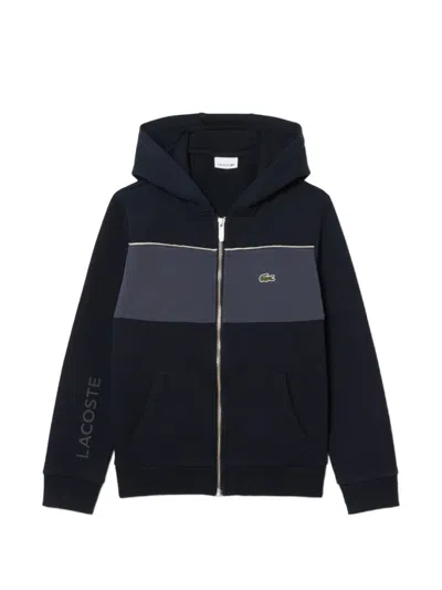 Lacoste Kids' Colour-block Zip-up Hoodie In Blue