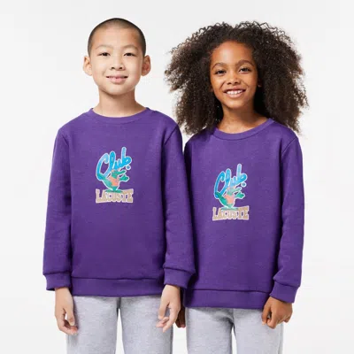 Lacoste Contrast Sweatshirt Kids Purple Graphic Print Fleece Pullover Gbo182 In Neutral