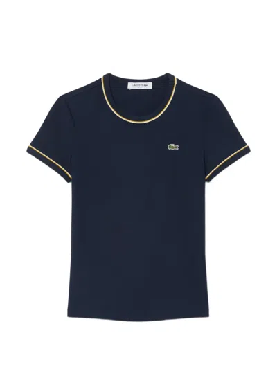 Lacoste Contrast-trim Jersey T-shirt In Blue