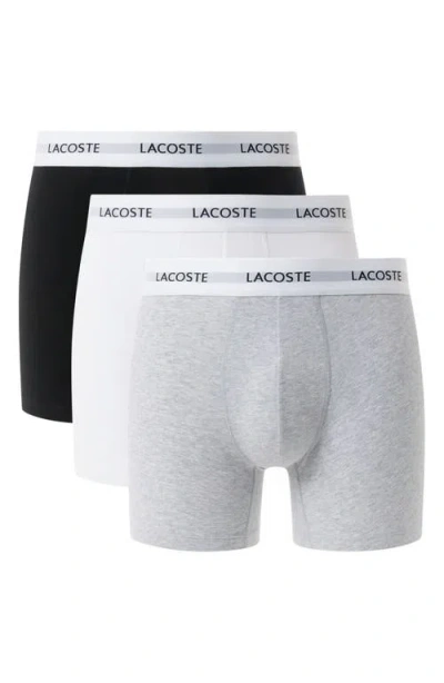 Lacoste Core Essentials Assorted 3-pack Stretch Cotton Boxer Briefs In Black