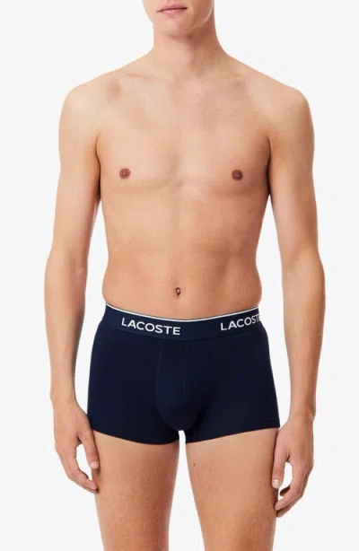 Lacoste Core Essentials Assorted 3-pack Stretch Cotton Boxer Briefs In Blue