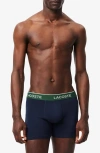 Lacoste Core Essentials Assorted 3-pack Stretch Cotton Boxer Briefs In Blue